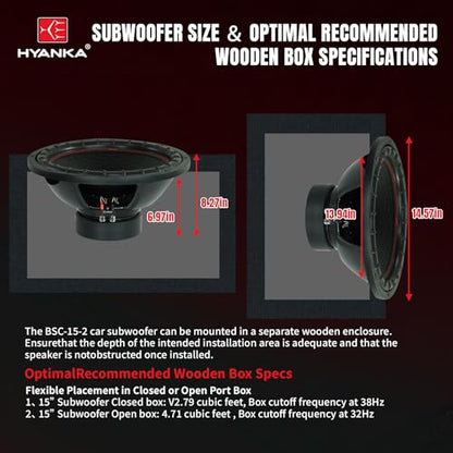 H YANKA BSC-15-2 15 Inch Subwoofer - 1300W MAX Power 15 Inch Paper Cone Subwoofer Car Audio, Black Iron Basket, 2.5“ Dual Voice Coil 2 Ohm Impedance 15 Sub for Cars - size: 15" Dual 2 Ohm