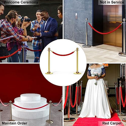 PATIKIL 6 Feet Red Velvet Stanchion Rope, Crowd Control Barrier Rope with Snap Hooks for Posts Stands Queue Divider of Hotel Theater, Golden - color: Red, size: 6 Feet