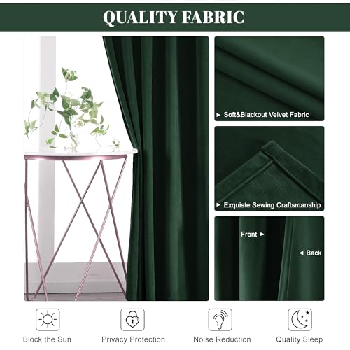 nanbowang Dark Green Velvet Curtains - 42 Inches Width 84 Inches Long Soft Curtain Rod Pocket Thermal Insulated Window Treatment for Bedroom 2 Panels - color: Dark Green, size: 42"W x 84"L (Pack of 2)