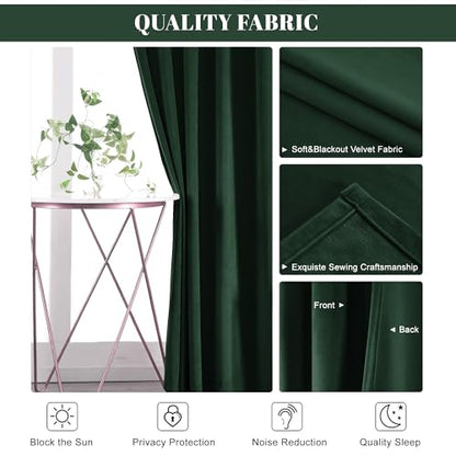nanbowang Dark Green Velvet Curtains - 42 Inches Width 84 Inches Long Soft Curtain Rod Pocket Thermal Insulated Window Treatment for Bedroom 2 Panels - color: Dark Green, size: 42"W x 84"L (Pack of 2)
