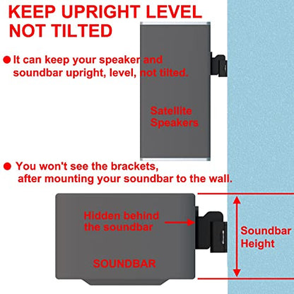 Soundbar Wall Mount Bracket for Vizio Soundbar, Speaker Wall Mounts for Surround Sound or Bookshelf Speakers, Wall Mounting Bracket Works with Most Speakers and Soundbars