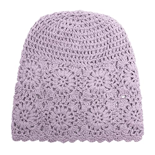 ZLYC Women Cotton Crochet Slouchy Beanie Hat Handmade Knit Summer Skull Cap | Lightweight breathable,boho casual chic look,travel photos festival party,café commute daily wear,beach concert gathering - color: Solid Purple