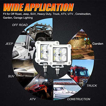 Auxbeam FA Series White Housing 3-Inch 40W Off-Road LED Pod Lights 2-Pack | All White Body, Spot/Pencil Beam, High Focusing, for Marine Boat 4x4 Motorcycle, Offroad LED Cube Lights, Driving Spotlights - color: Spot Beam, All White