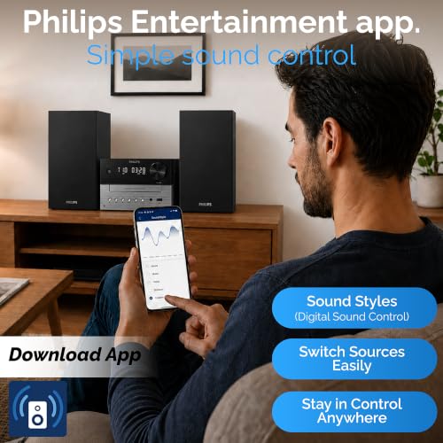 Philips Bluetooth Stereo System for Home with CD Player for Home, Wireless Streaming Bluetooth 5.4 & Auracast, Upgraded 20W Sound, MP3, USB, Audio in, FM Radio, Micro Music Sound System - size: 20W Stereo system