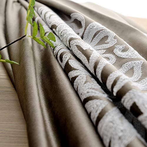 VOGOL Super Soft Luxury Velvet Blackout Curtains, Grommet White Flower Embroidered Soft Chocolate Brown Flannel Draperies for Living Room, 52 x 96 Inch, 2 Panels, Noise Reduction - size: 52"W x 96"L (Pack of 2)