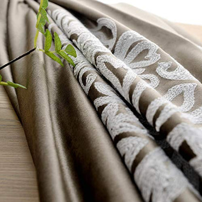 VOGOL Super Soft Luxury Velvet Blackout Curtains, Grommet White Flower Embroidered Soft Chocolate Brown Flannel Draperies for Living Room, 52 x 96 Inch, 2 Panels, Noise Reduction - size: 52"W x 96"L (Pack of 2)