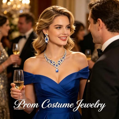 Tiaras Crowns for Women,Wedding Jewelry Set, Tiaras Necklace Earrings Crystal Bridal Wedding Jewelry Sets for Brides Bridesmaid Prom Costume Accessories - color: Gold Blue