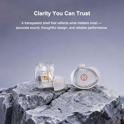 Surfans M10 Hybrid IEM Earbuds, 1DD+1BA Wired in-Ear Headphones with 4-Core Silver-Plated OCC Cable, Detachable 0.78mm 2-Pin, 3.5mm HiFi Earphones, Transparent