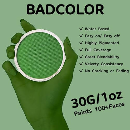 Light Green Face Body Paint(30gm), Water Activated Face Painting kit for Kids & Adults Party, SFX Makeup Facepaints for Halloween, St Patrick's Day, Witch, Alien, Goblin, Grinch, Frankenstein Cosplay - color: Light Green