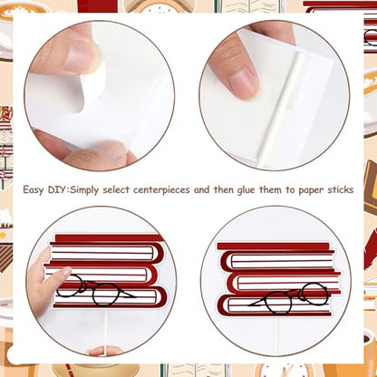 Sursurprise Book Club Party Decorations, 24Pcs Book Club Photo Props, Reading Book Photo Props Decor for Book Lover Birthday Library Party Supplies