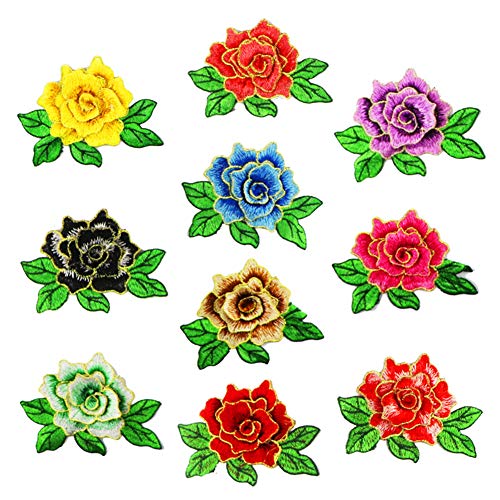 MSCFTFB 10 Pieces 3D Rose Embroidered Patch Flower Sew on Patches Applique Sewing Crafts Kit for Clothes Jeans Jackets Bags DIY Embellishments Decorations (Assorted 10 Colors) - color: Assorted 10 Colors