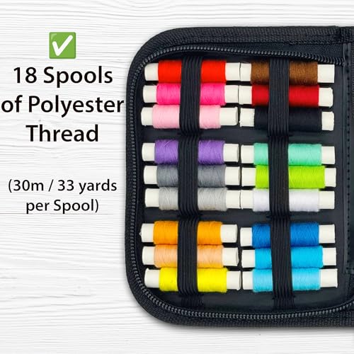 Vellostar Mini Hand Sewing Kit for Adults, Small Travel Case, 18 Threads | This travel sewing kit adds a needle threader, seam ripper, safety pins and measuring tape, not just thread and needles - color: Mini Black