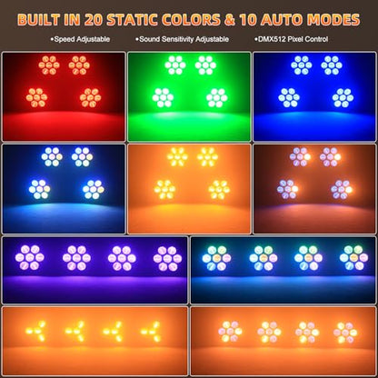 Retro Stage Lights RGB COB 7LED Par Light DMX Control Sound Activated Vintage Wash Par Can Lights for Events Concert Wedding Party Music Live Show Church DJ Birthday