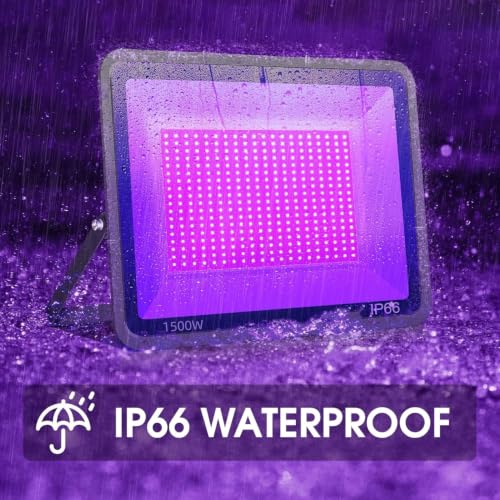 YANYCN 1500W 2 Pack LED Black Light,385nm to 405nm Big UV Flood Blacklight, IP66 Waterproof Black Light Outdoor with Plug and Switch,Neon Glow for Fluorescent Poster, Body Paint,Halloween,Glow Party - size: 2pack 1500W led black light