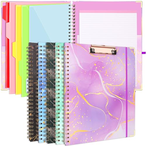 Spiral Clipboard Folio with Refillable Notepad, Cute Clipboard Folder, 5 Dividers with Storage 10 Pockets,Versatile Clipfolio,Hardcover Clipboards Notebook for School Office Planner Clip Board-Purple - color: Purple