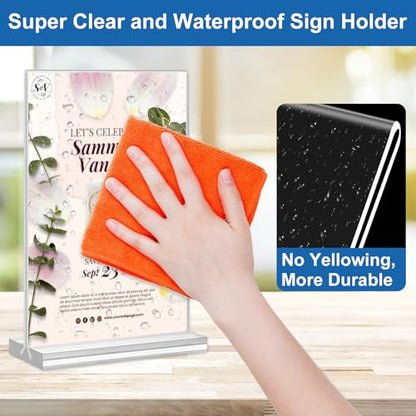 Acrylic Sign Holder 5x7,6 Pack Clear Plastic Table Display Vertical Double-Sided Desktop Display Stand Paper Holder Clear Table Sign Holder for Menu ad Frame Suitable Restaurants Meeting Office Store - size: Vertical 6 Pack 5x7''