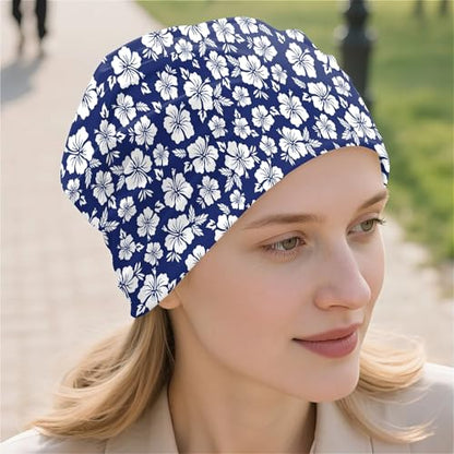 Art Owl Women's Slouchy Beanie Hat Cute Turban Hats Cancer Headwear Caps Baggy Skull Sleep Scarf - color: Blue Floral