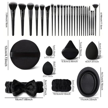 HGHDBT 51Pcs Black Makeup Brushes Set Professional Makeup Kit Multi-functional Makeup Tool Set with Facial Makeup Accessories, Foundation Makeup Brush Kit Eye and Face Make up Brushes & Tools - color: Black 51pcs