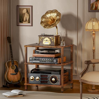 LELELINKY 3-Tier AV Media Player Stand, Brown Stereo Cabinet, Modern Stereo Cabine,Game Console Shelf,Wooden TV Stand,Multifunctional Entertainment Center, Suitable for Home, Conference Room - color: Brown, size: 3 Tier