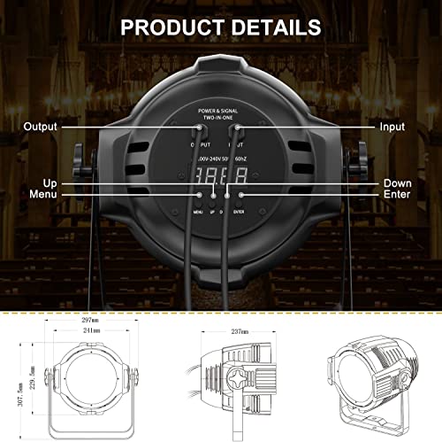 StageLights with Barn Doors - 100W COB LED Spotlights, Warm & Cold White Par Lights - DMX/Master-Slave DJ Lights, Church & Theater Spotlights