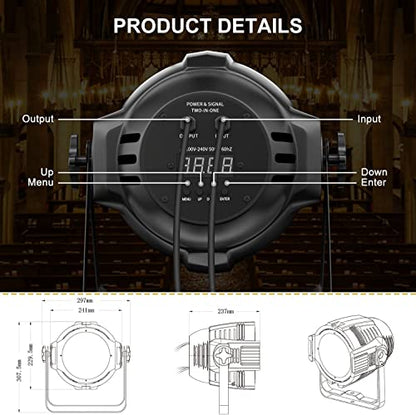 StageLights with Barn Doors - 100W COB LED Spotlights, Warm & Cold White Par Lights - DMX/Master-Slave DJ Lights, Church & Theater Spotlights