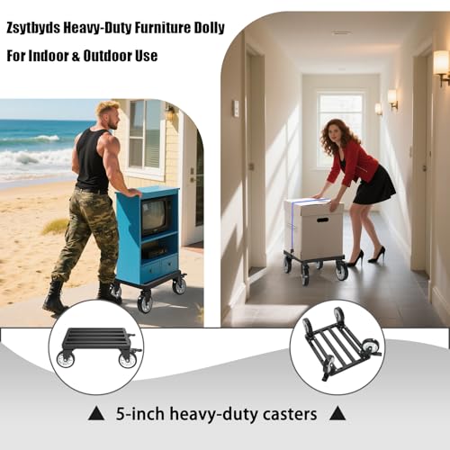 Heavy-Duty Stainless Steel Furniture Dolly, 24'' x 18'' Furniture Mover with 1200LB Capacity, 5'' Swivel Casters & Tie-Down Straps for Secure Transport - size: 24"L x 18"W Dolly
