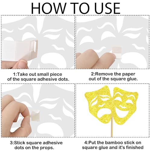 Theatrical Mask Centerpiece Sticks 12PCS Comedy Movie Night Theme Party Decorations Glitter Gold Tragedy Mask Table Toppers for Drama Film Festival Birthday Party Supplies