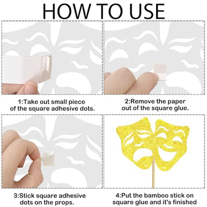 Theatrical Mask Centerpiece Sticks 12PCS Comedy Movie Night Theme Party Decorations Glitter Gold Tragedy Mask Table Toppers for Drama Film Festival Birthday Party Supplies