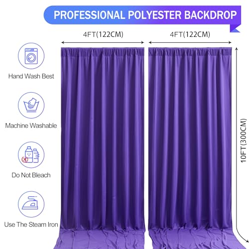 Purple Backdrop Curtains 2 Panels-Wrinkle-Free Purple Curtains Polyester Photography Drapes for Baby Shower Birthday Party Photo Background Backdrop Stand- 8 X10FT - color: Purple, size: W4' x H10'(2 panels)