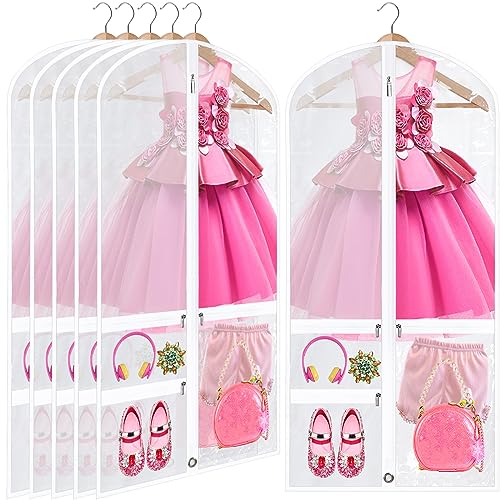 6 Pcs 24'' x 50'' Clear PVC Garment Bag Dance Costume Competition Bag with Rack Zippers Pockets Hanging Garment Covers Costume Organizer Costume Carrier for Adults Kids(White) - color: White