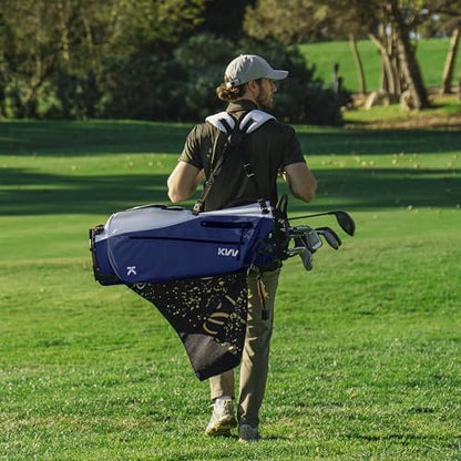 KVV Lightweight Golf Stand Bag with 7 Way Full-Length Dividers, 5 Zippered Pockets, Automatically Adjustable Dual Straps，Elegant Design - color: Blue/White