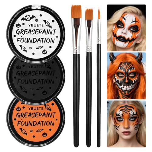 YBUETE Orange Black White Oil Based Face Paint Kit for Halloween - color: Orange+Black+White
