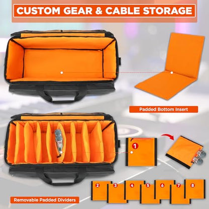 Large DJ Cable Bag Organizer, Gig Bag Padded Dividers, Laptop, Travel DJ Mixer for Musicians, Cord File, Microphone, Music Accessories