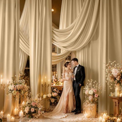 Outpain 20ftx20ft Beige Backdrop Ceiling Drapes,4Panels 20ft Height Wrinkle Free Tent Draping Curtains, Fabric Drapery Ceiling Drapes for Wedding Ceremony Birthday Theme Parties with Rod Pocket - color: Beige, size: 60"W x 240"L (Pack of 4)