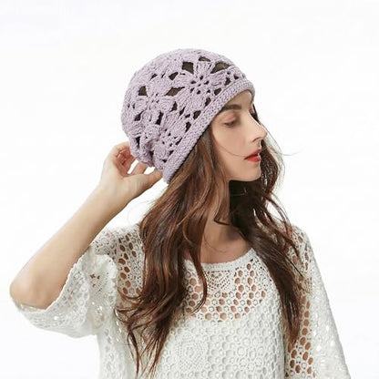 ZLYC Women Cotton Crochet Slouchy Beanie Hat Handmade Knit Summer Skull Cap | Lightweight breathable,boho casual chic look,travel photos festival party,café commute daily wear,beach concert gathering - color: Crochet Purple
