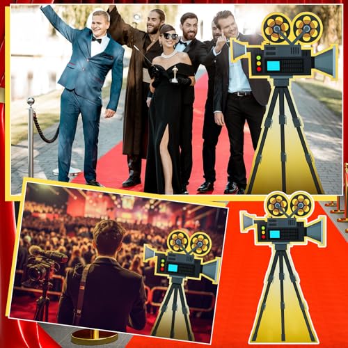 Yookeer 6 Ft Movie Award Night Party Decoration Red Carpet Camera Stand-Up Cardboard Cutout Lifesize Movie Theme Prom Decor Awards Night Photo Booth Backdrop for Themed Party Events Supplies - style: Camera