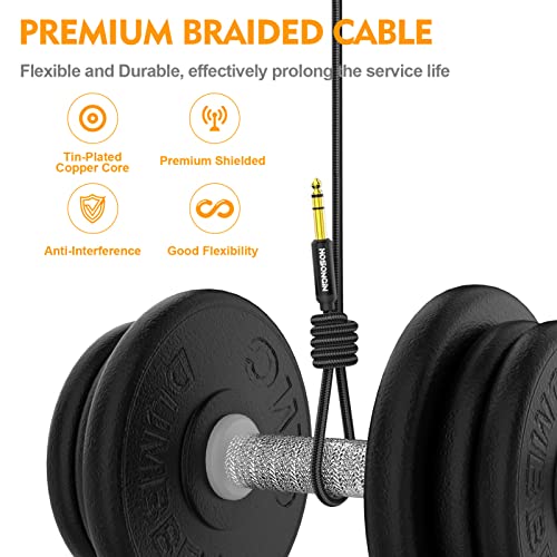 HOSONGIN 1/4 Inch TRS Instrument Cable 10 feet 2-Pack, Straight-to-Right Angle 6.35mm Male Stereo Audio Cord, Balanced Interconnect Line for Electric Guitar, Bass, Keyboard, Mixer, Amplifier, Speaker - size: 10 Feet, style: 1/4" TRS Stereo Cable