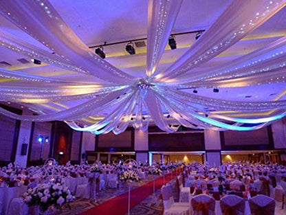 TABLECLOTHSFACTORY 30FT Fire Retardant White Sheer Voil Curtain Panel Backdrop - Premium Collection - color: White, size: 120"W x 360"L (Pack of 1)