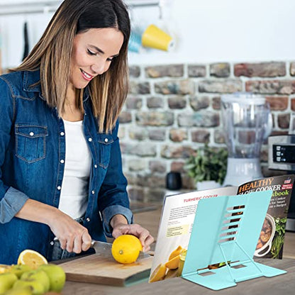 Honagu Metal Desk Book Holder, Hands Free Adjustable Cookbook & Document Holder, Ideal for Music Books, Textbooks, Recipes, Tablets & iPads (Light Lake Green) - color: Light Lake Green