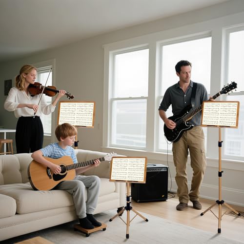 Portable Music Stand - Folding Music & Book Stand with Carrying Bag, Adjustable Height Wooden & Metal Foldable Podium Stand for Sheet Music, Reading, Bible, Laptop, Cookbooks, Projector