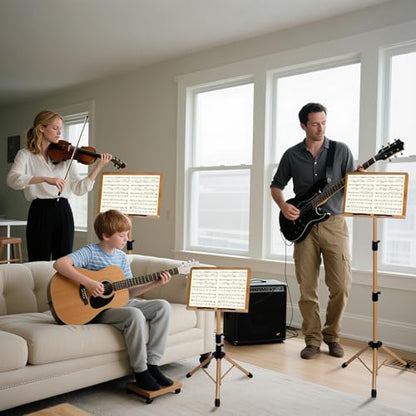 Portable Music Stand - Folding Music & Book Stand with Carrying Bag, Adjustable Height Wooden & Metal Foldable Podium Stand for Sheet Music, Reading, Bible, Laptop, Cookbooks, Projector