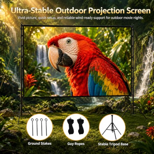 120 Inch Projector Screen with Stand for TOWOND Outdoor 4K Backyard Movies | Lightweight 19mm tripod, front/rear 16:9 screen and carry bag for backyard movie nights, camping and indoor use.
