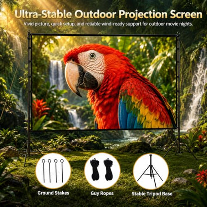 120 Inch Projector Screen with Stand for TOWOND Outdoor 4K Backyard Movies | Lightweight 19mm tripod, front/rear 16:9 screen and carry bag for backyard movie nights, camping and indoor use.