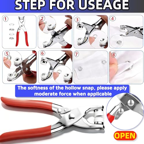 100 Sets Metal Snap Button Kit with Pliers，10 Colors 9.5MM Snap Fasteners Kit，Snaps for Fabric Fastener Pliers Press Tool Kit for DIY Clothing Hats Crafts Snap Button Fasteners Kit for Clothing Sewing