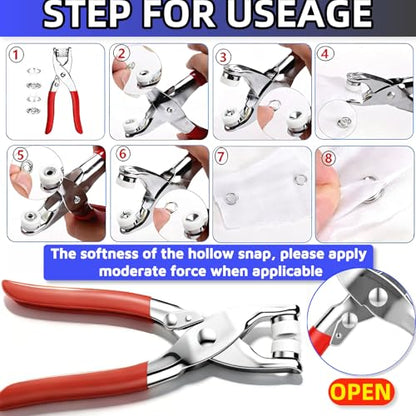 100 Sets Metal Snap Button Kit with Pliers，10 Colors 9.5MM Snap Fasteners Kit，Snaps for Fabric Fastener Pliers Press Tool Kit for DIY Clothing Hats Crafts Snap Button Fasteners Kit for Clothing Sewing