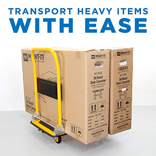 Mount-It! Heavy Duty Folding Hand Truck Dolly Platform Truck, 660 lb Flatbed Cart with Wheels, Foldable Platform Cart with 360° Swivel Casters, Push Cart for Moving Boxes & Furniture (MI-921) - size: 660 Lbs Fixed