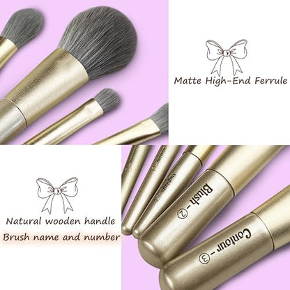 Jilier Travel Makeup Brush Set, 14 pcs Mini Makeup Brushes for Foundation, Powder, Eyeshadow, Highlight, Contour, Blush & Concealer, Small Makeup Brush Set Purse Size with Case - color: Gold