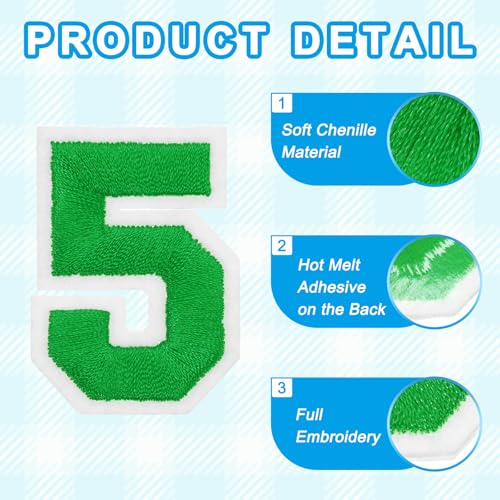 MECCANIXITY Iron on Number Patches 2" Number 5 Iron on Embroidered Patch Sew on Letter Stickers Applique for Repairing Clothing Jeans Shoes Hats DIY(Green, Pack of 9) - style: Number 5