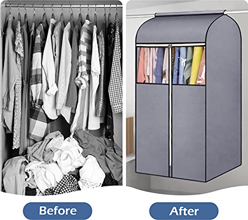 SLEEPING LAMB 43'' Garment Bags for Closet Storage with Zippers Completely Closed Wardrobe for Hanging Clothes Suits Coats Cover, 2 Packs, Grey(Hanging Rod Not Included) - size: 43 inches