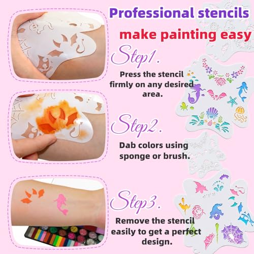 42 Color Face Painting Kit with B&W Palette,Professional Non Toxic Water Activated Face Paint Palette with Stencils,Brushes,Gems&Sponges,For Halloween, Christmas,Cosplay, Party, Carnival & Festival